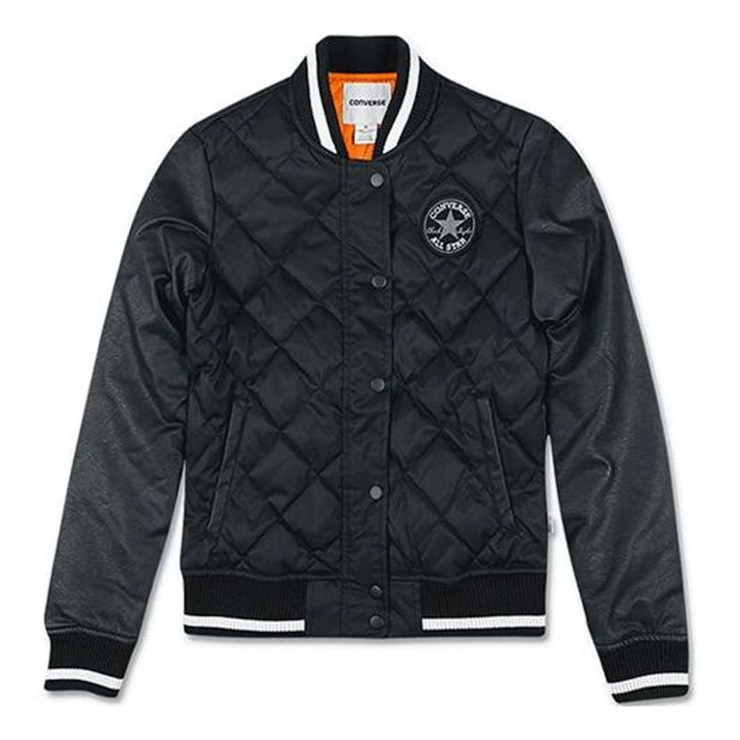 Bomber bunda Converse Black White Quilted Varsity Jacket Čierna | 10002397-A03