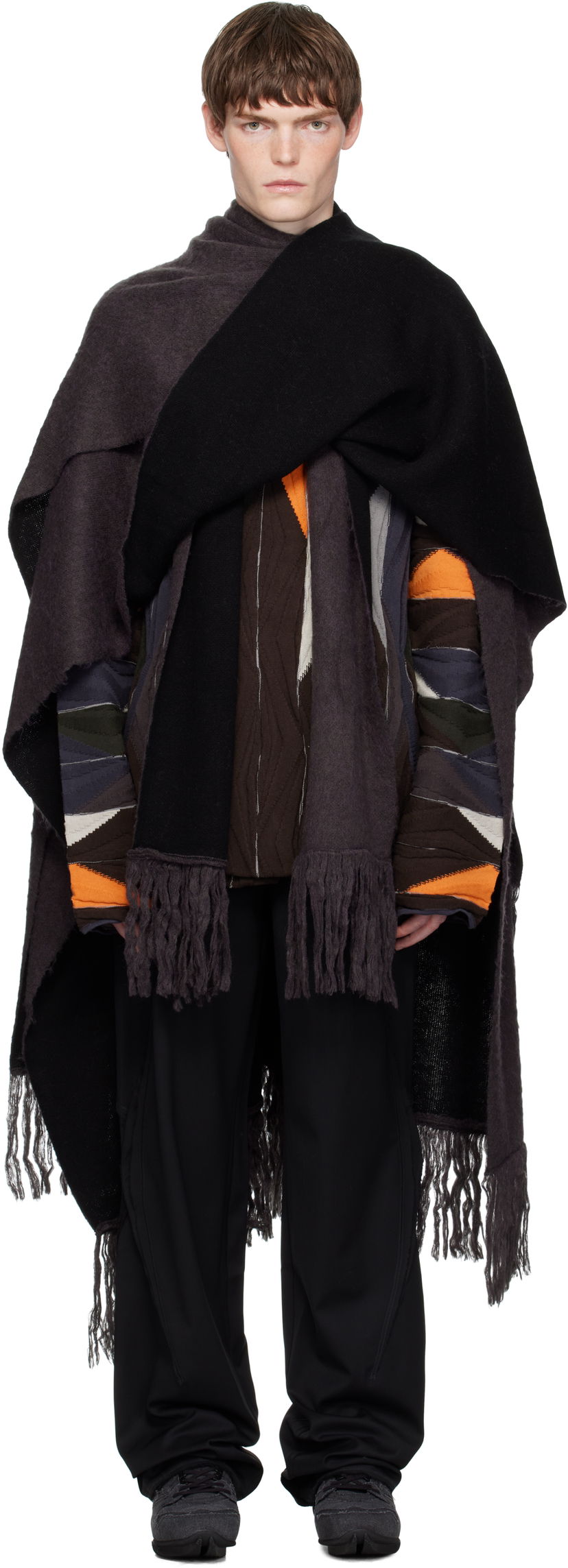 Šál KIKO KOSTADINOV Kiko Kostadinov Tarr Fringed Throw Scarf Čierna | KKAW25KN07-110