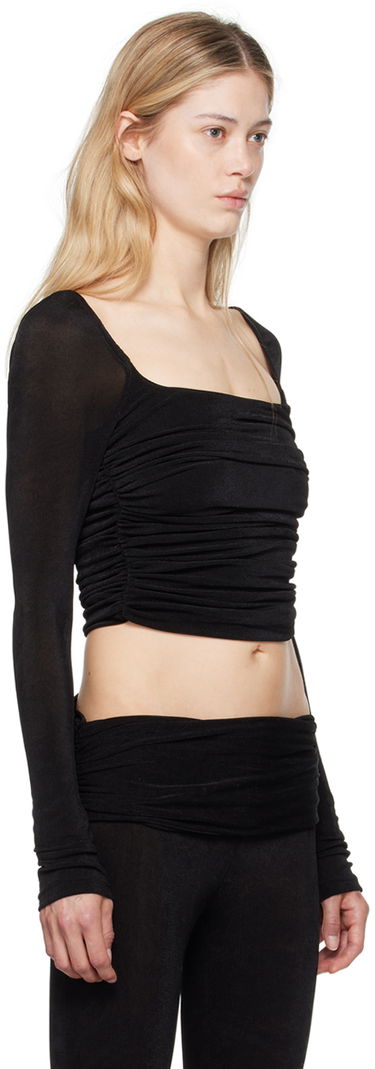 Crop Top GUIZIO Guizio Crisia Ruched Long Sleeve Top Čierna | P24111K066, 1