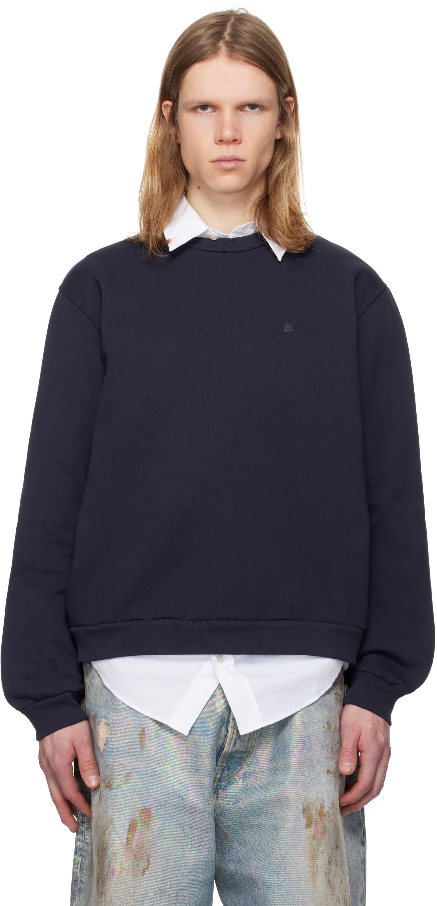Mikina Acne Studios Acne Studios Crew Neck Fleece Sweatshirt Navy | CI0187-, 0