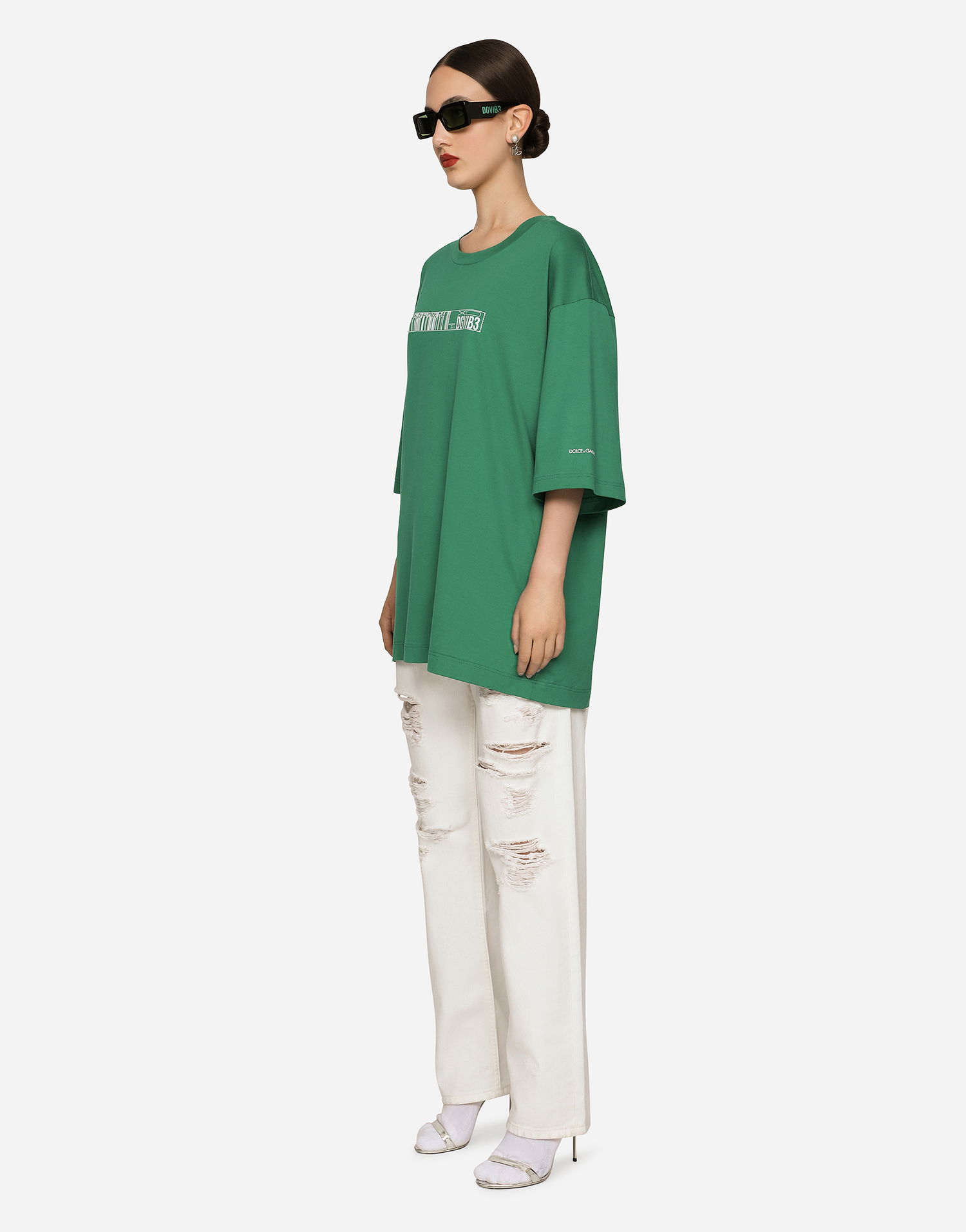 Tričko Dolce & Gabbana Cotton Jersey T-shirt With Dgvib3 Print Zelené | F8U94TG7K3DV0403, 0
