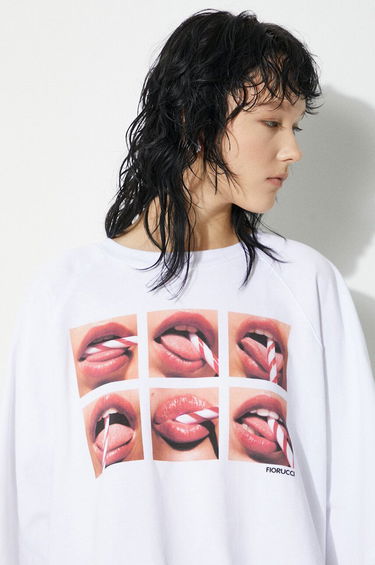 Crop Top Fiorucci Fiorucci Mouth Print Cropped T-Shirt Biela | U01FPTSH106CJ01WH01, 4