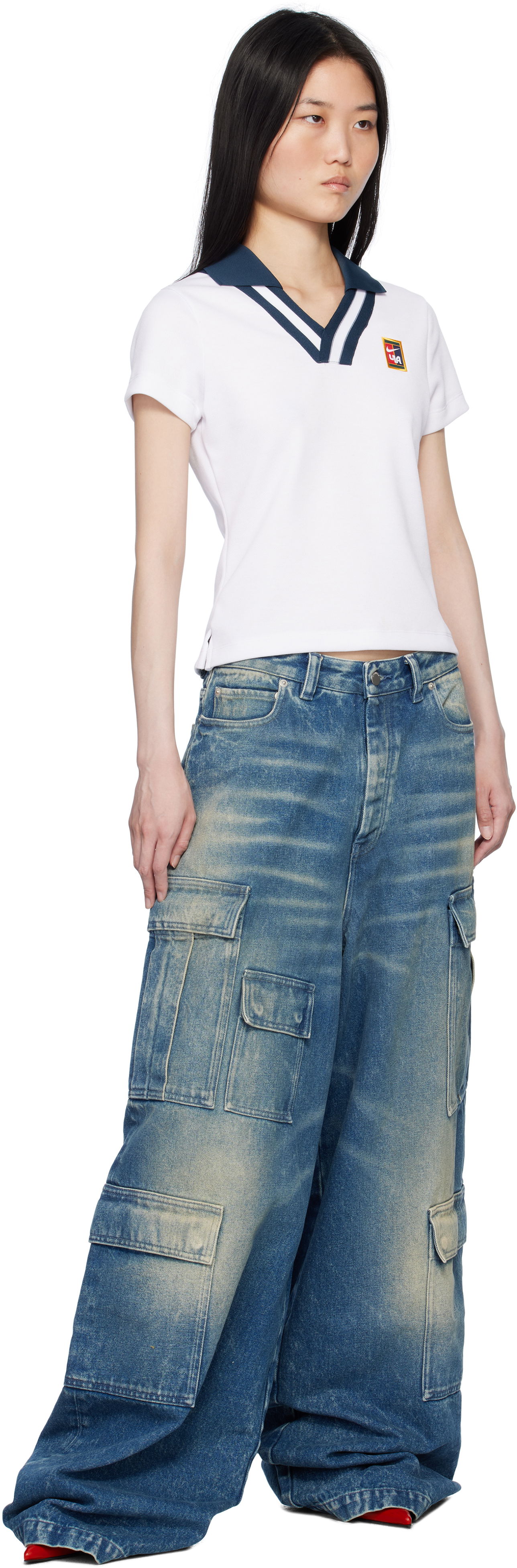 Vintage Wash Denim Cargo Pants