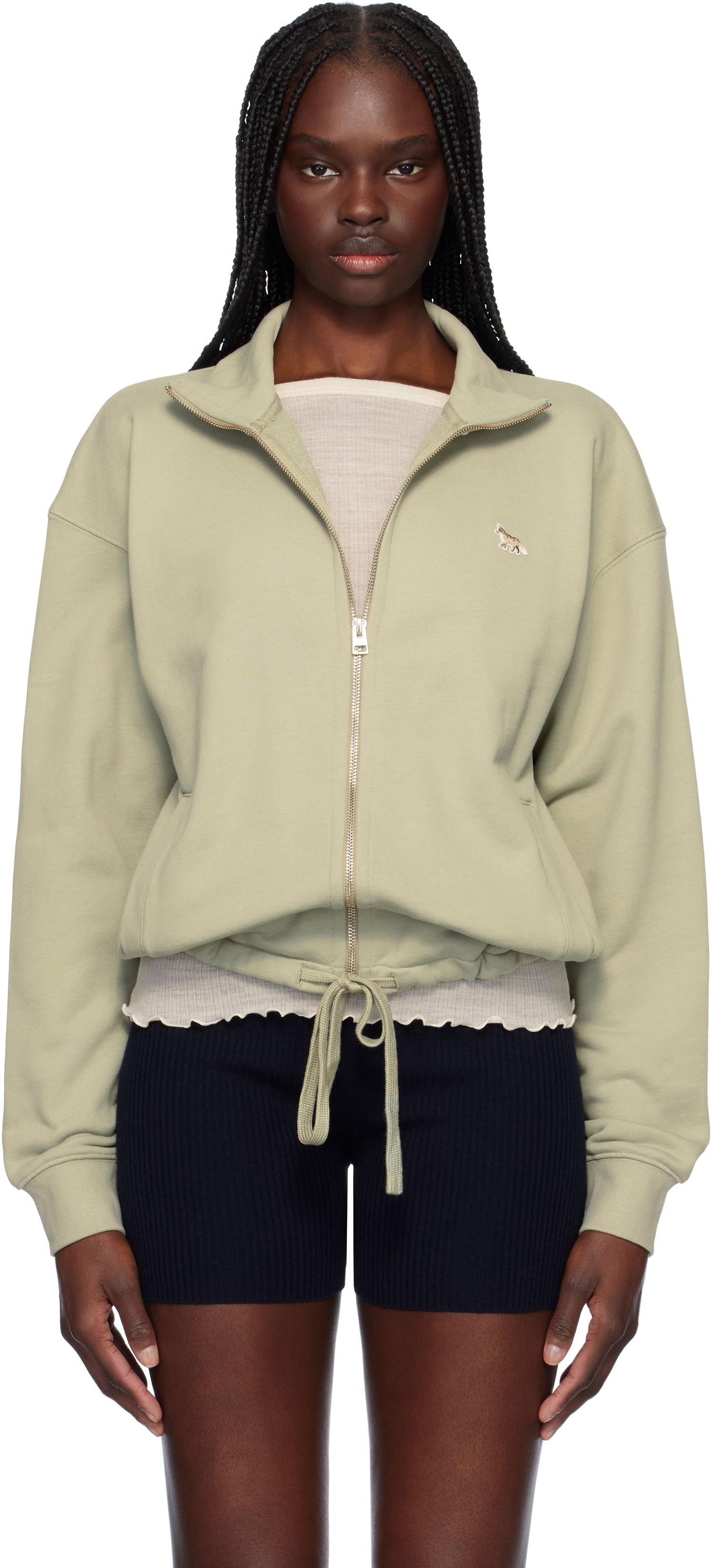 Mikina MAISON KITSUNÉ Maison Kitsuné Baby Fox Patch Zip-Up Sweatshirt Zelené | OW02132KM0325, 0