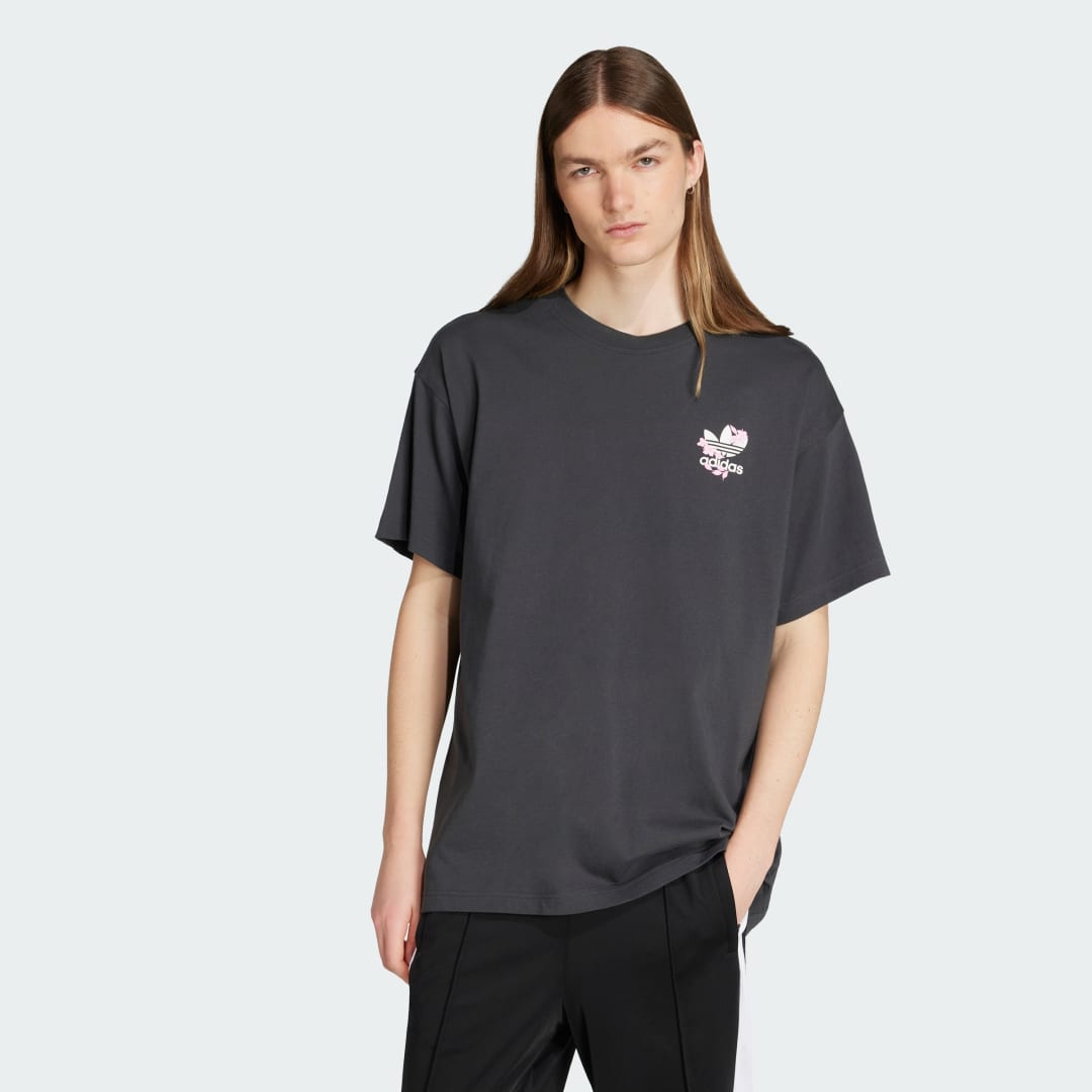 Tričko adidas Performance Florals Logo Oversized T-Shirt Šedá | KE6587, 0