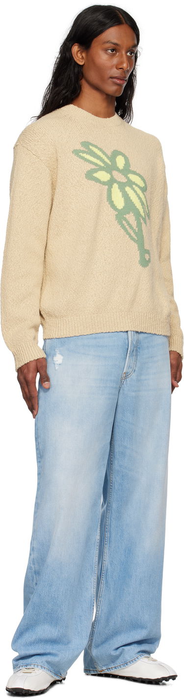 Sveter MAISON KITSUNÉ Maison Kitsuné Abstract Daisy Intarsia Sweater Béžová | OM00811KT1138, 3