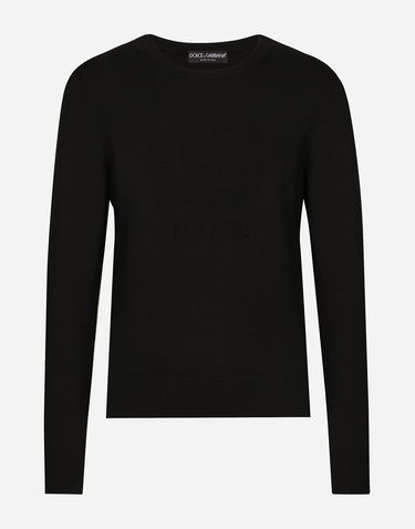 Sveter Dolce & Gabbana Dolce & Gabbana Wool Round-Neck Sweater with DG Logo Čierna | GXX01TJCVYON0000, 0