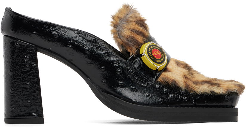 Tenisky a topánky Martine Rose Martine Rose Ostrich-Embossed Faux-Fur Champagne Cap Square Toe Heeled Loafers Čierna | 1079LE03001