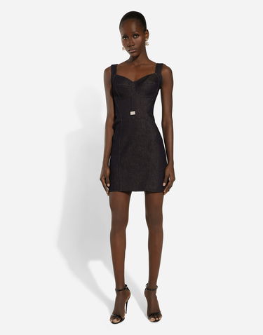 Šaty Dolce & Gabbana Cotton Denim Corset Dress Čierna | F63G8DG8LT2S9001, 1