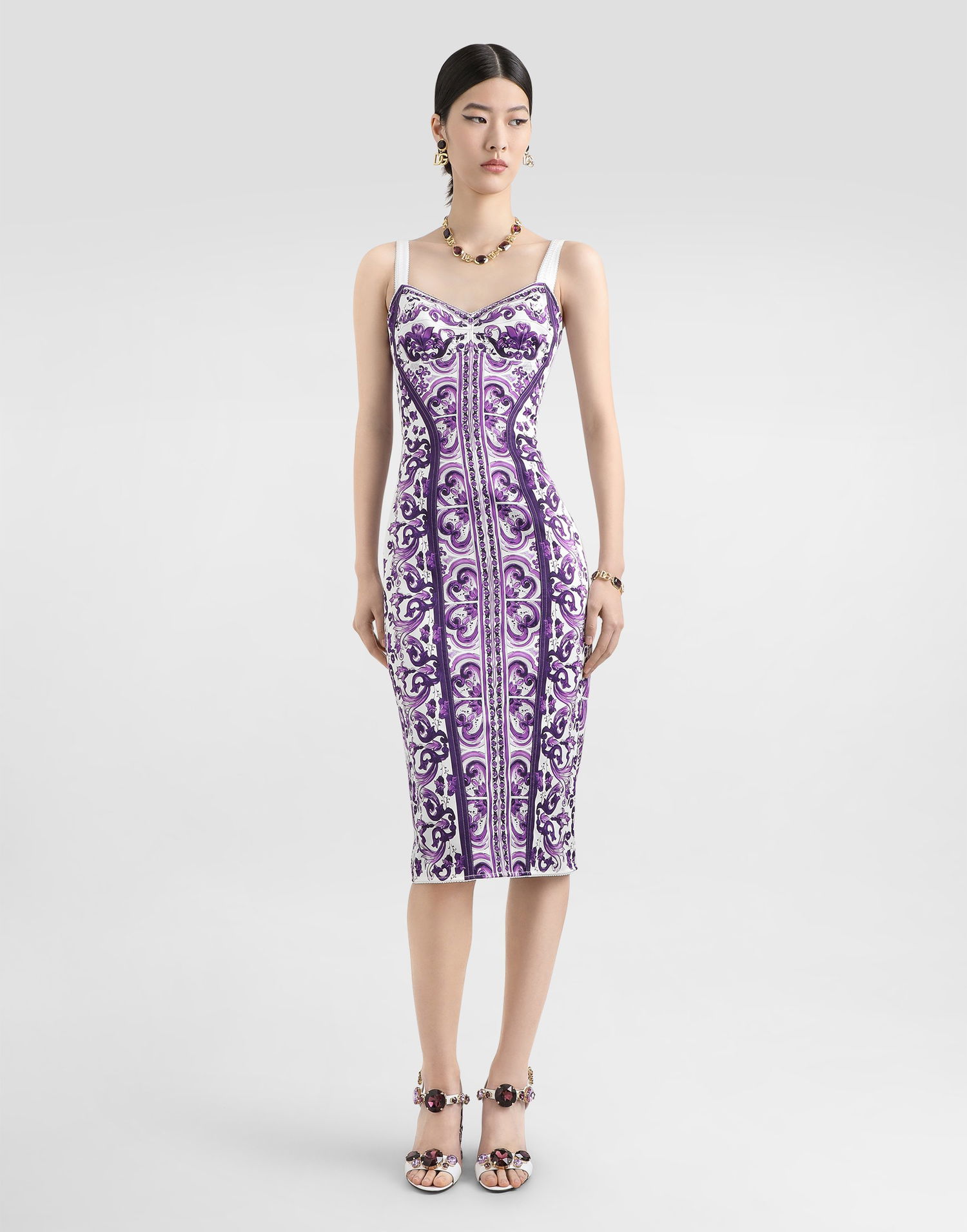 Šaty Dolce & Gabbana Dolce & Gabbana Majolica-Print Sheath Dress Fialová | F6TZGTFPIAPIP3TN, 1