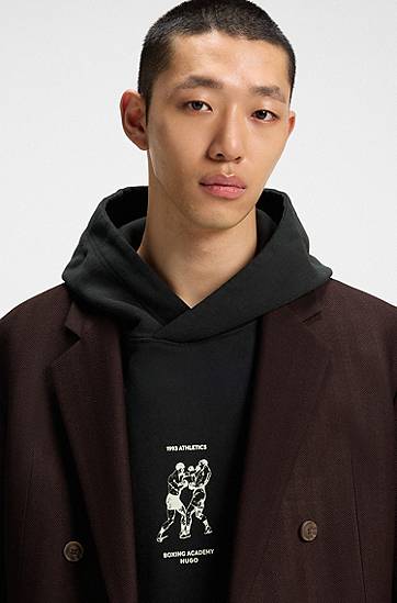 Mikina BOSS Terry Hoodie with Boxing Artwork Čierna | 50542399, 1