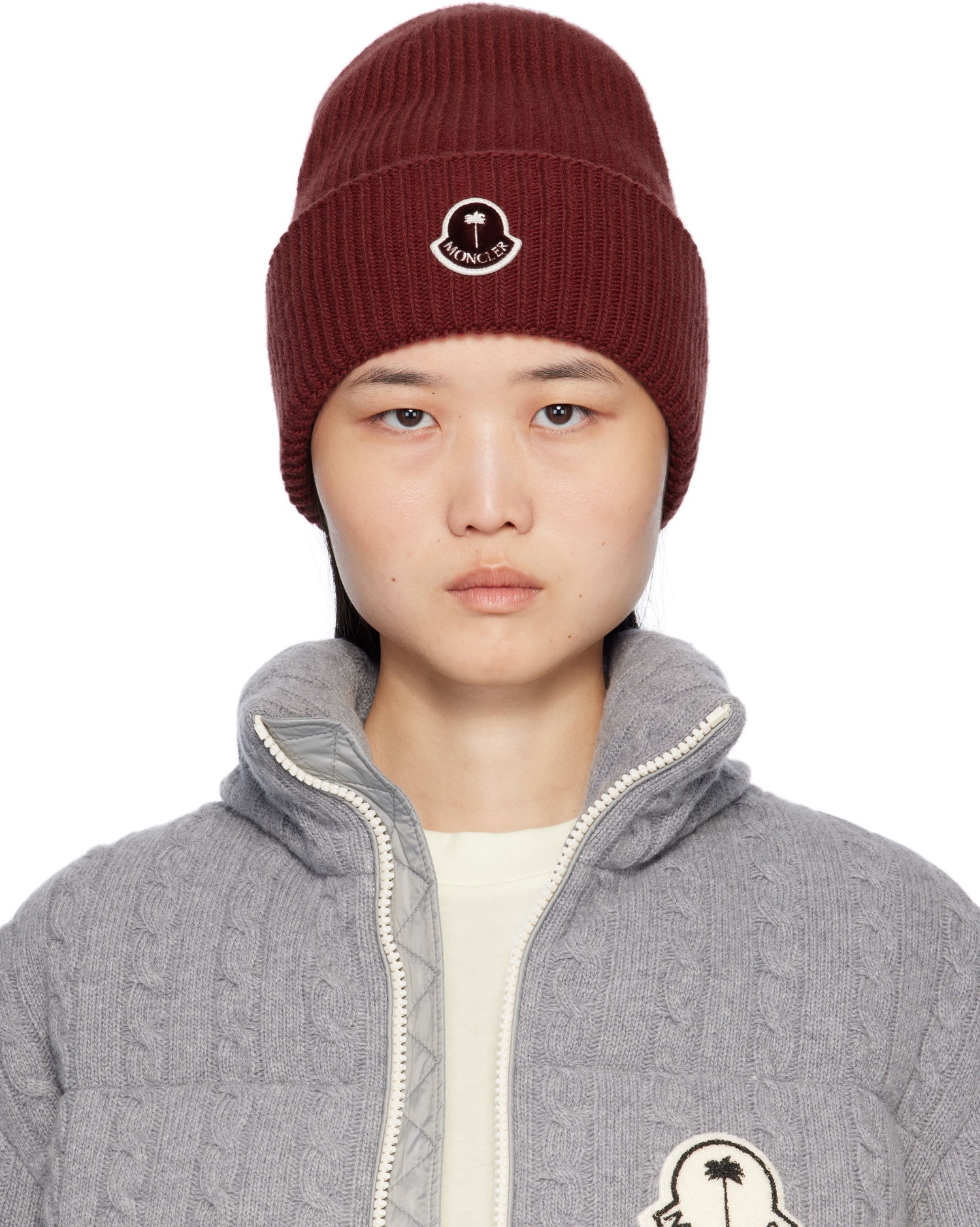 Kulicha Moncler Palm Angels x Logo Beanie Vínová | J209L3B00004M1241, 0