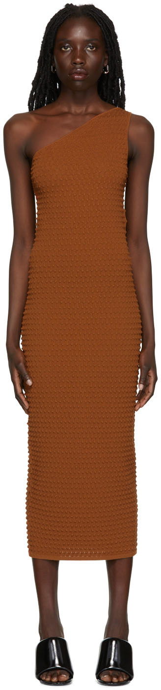 Šaty Helmut Lang Helmut Lang One Shoulder Textured Midi Dress Hnedá | M04HW704, 0