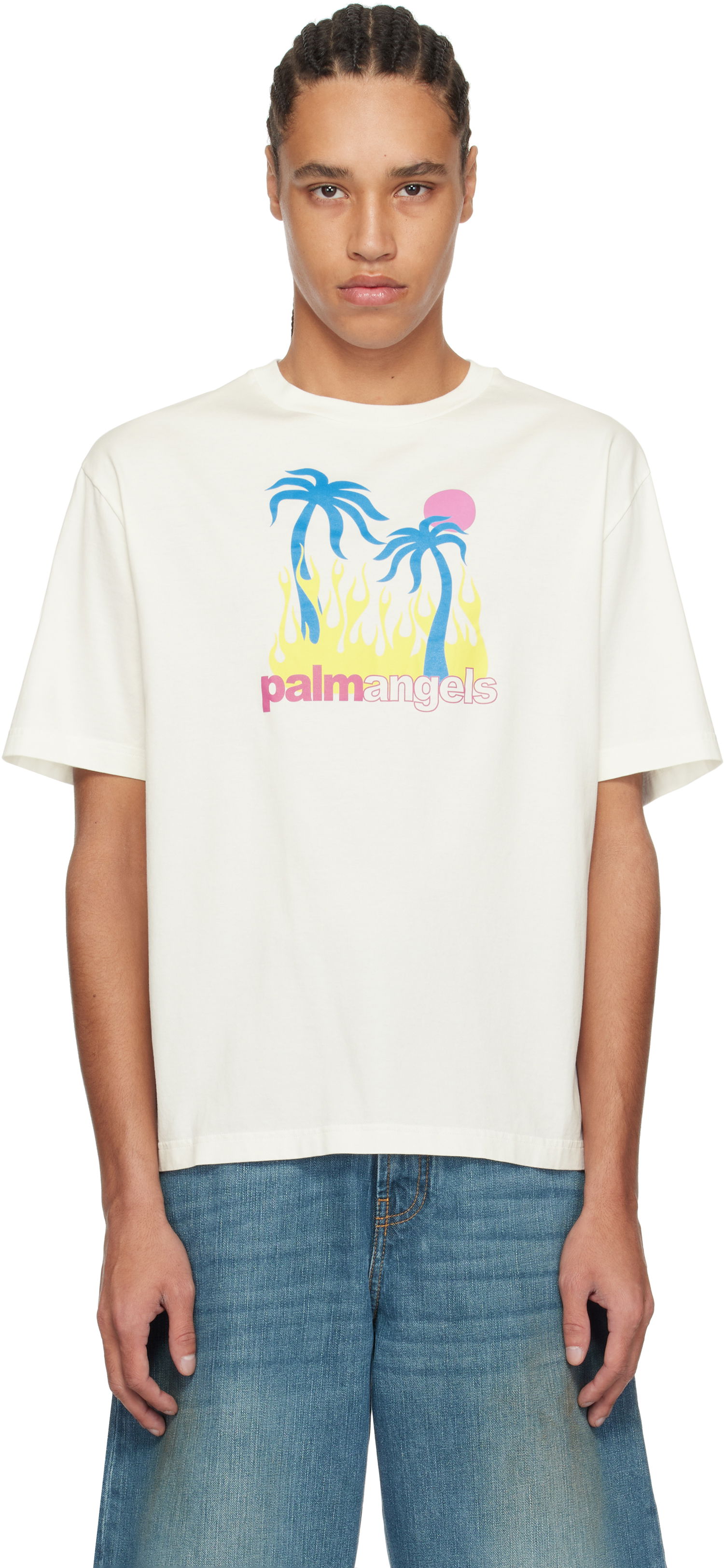 Tričko Palm Angels Palm Angels Burning Oasi Graphic T-Shirt Biela | PMAA089S25JER0020384, 0