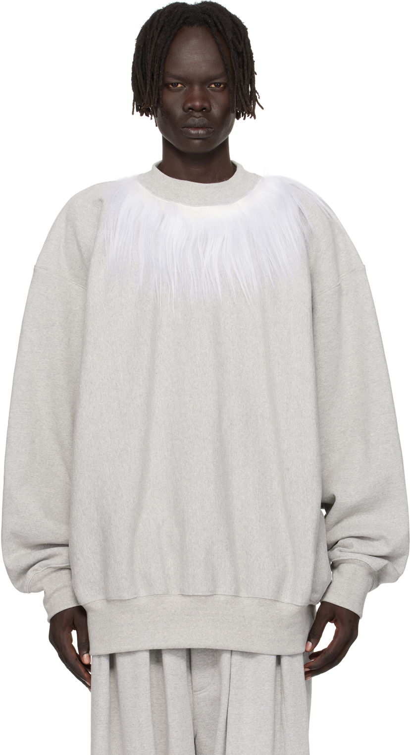 Mikina HED MAYNER Hed Mayner Fur Trim Sweatshirt Šedá | HMMB72006P-HB211