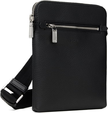 Taška cez rameno BOSS Grained Italian Leather Envelope Bag with Embossed Logo and Front Zip Pocket Čierna | 50529289, 2