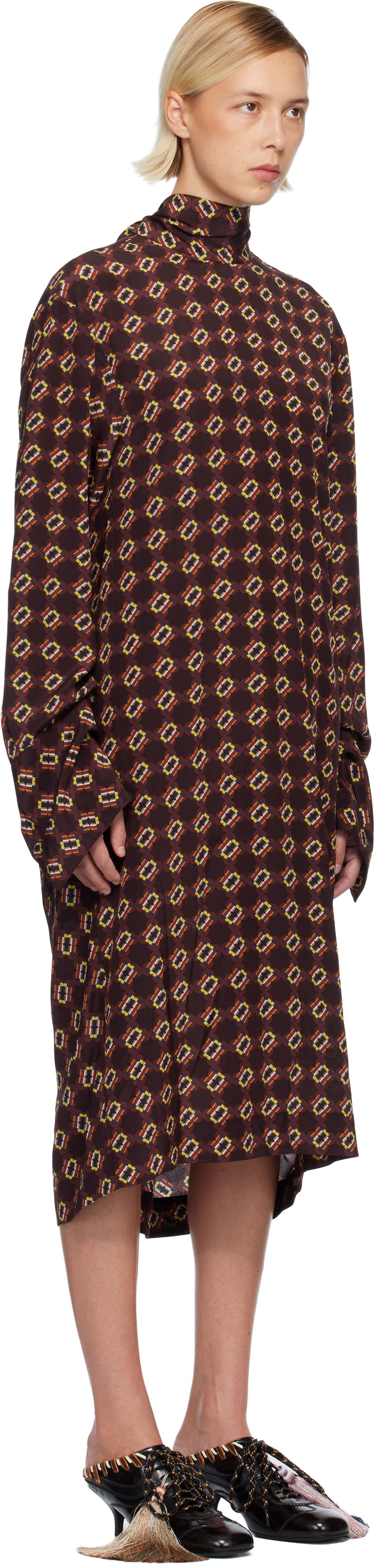 Šaty Dries Van Noten Dries Van Noten Silk Printed Long Sleeve Turtleneck Midi Dress Rôznofarebný | 252-011074-2072, 1