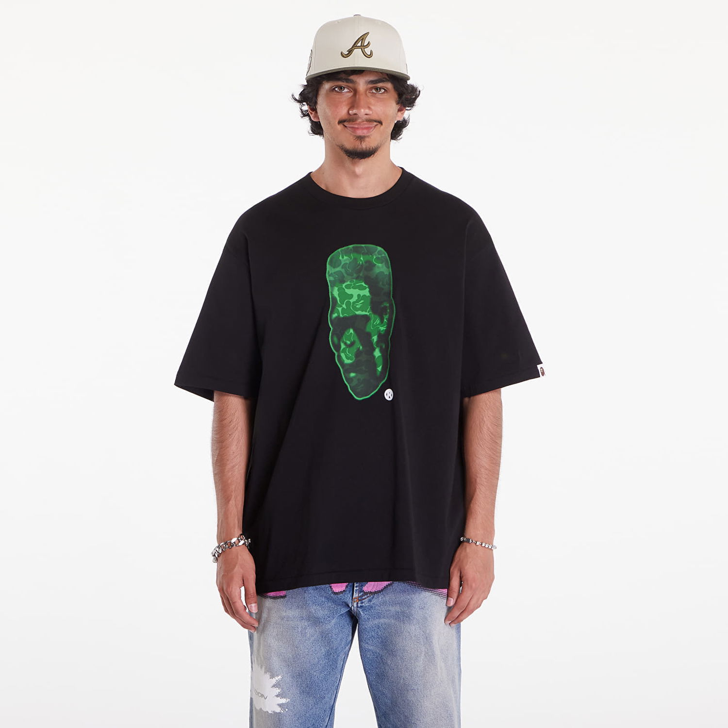 Tričko BAPE A BATHING APE Spray Frankenstein Relaxed Fit Tee Čierna | 001TEK301351MBLK, 0