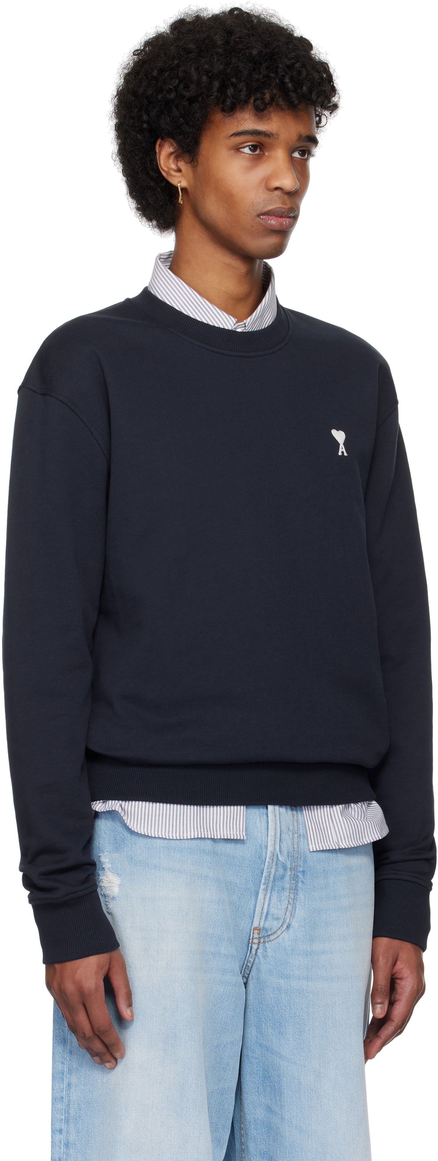 Sveter AMI AMI Paris De Coeur Cotton Sweatshirt Navy | HSW060.730, 1