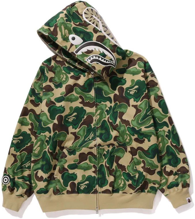 Mikina BAPE Art Camo Shark Full Zip Hoodie Zelené | 0ZXSWM115055L-GRN, 1