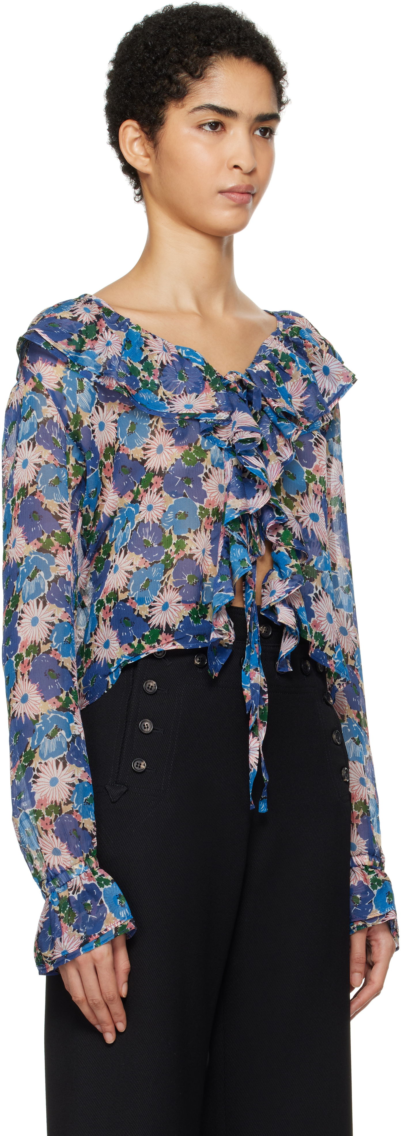 Košeľa Bode Bode Daisy Ruffle Tie-Front Blouse Modrá | WRF24SH042, 1