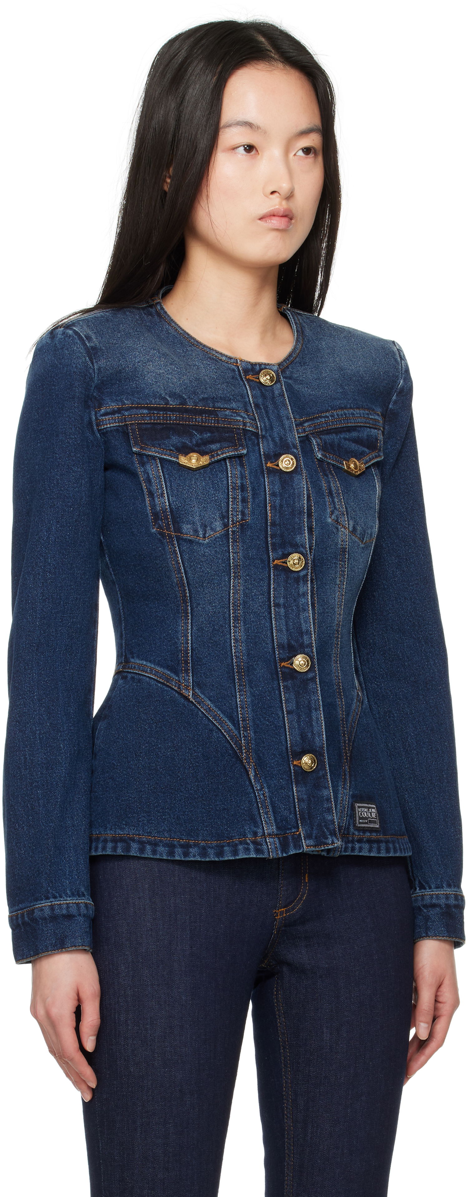 Bunda Versace Versace Jeans Couture Fitted Denim Jacket Modrá | E78HAS457_EDW009VF1, 1