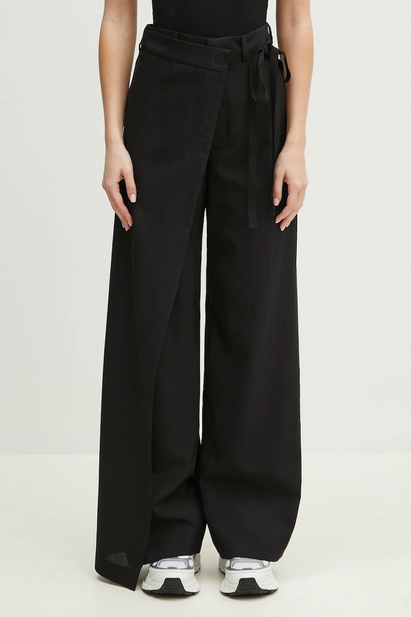 Nohavice Maison Margiela Wide-Leg High Waist Wrap Trousers with Tie Detail Čierna | S52KA0518