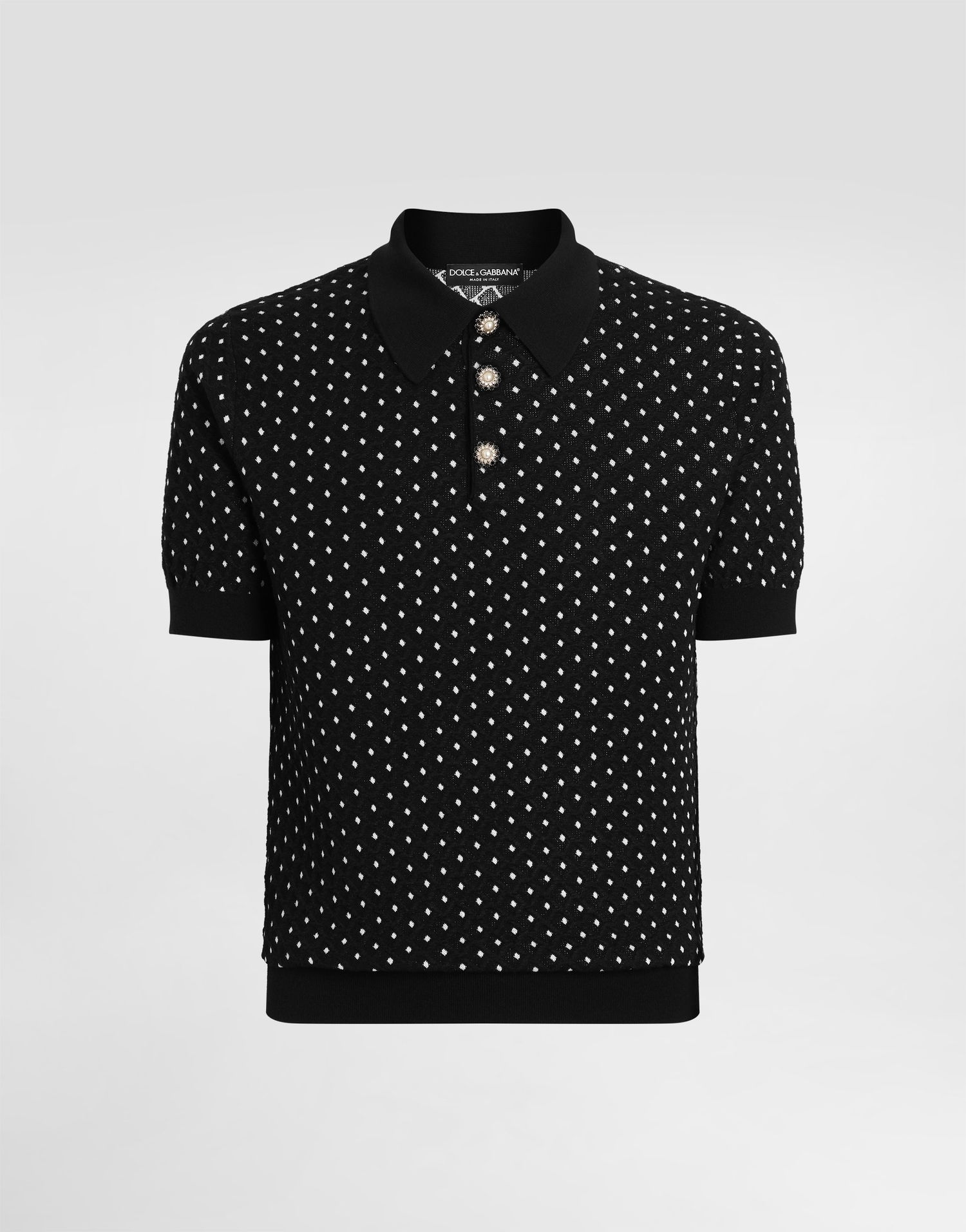 Polo tričko Dolce & Gabbana Micro-dot Stitch Knitted Polo Shirt with Pearl Buttons Čierna | GXZ02ZJGMFBN0004, 0