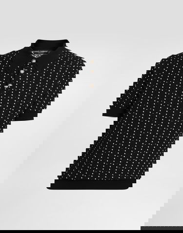 Polo tričko Dolce & Gabbana Micro-dot Stitch Knitted Polo Shirt with Pearl Buttons Čierna | GXZ02ZJGMFBN0004, 0