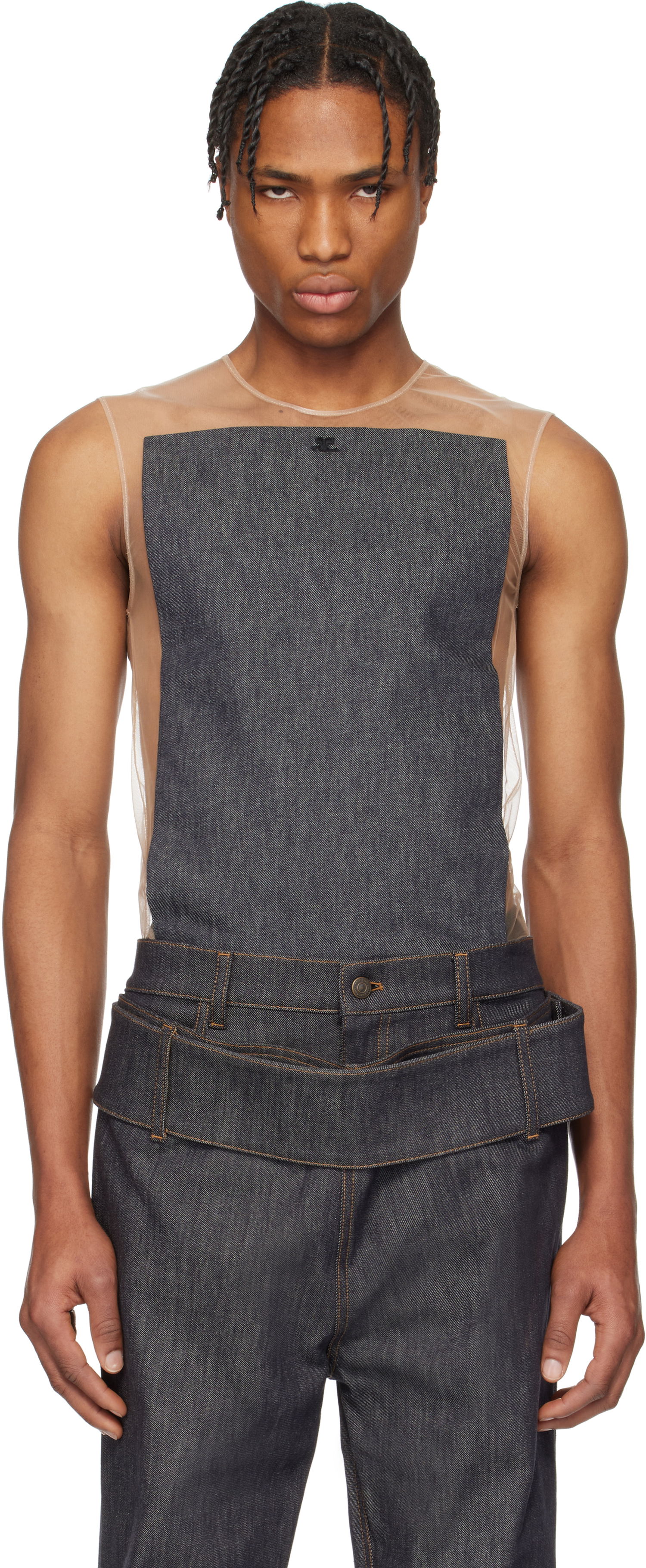 Tielko Courrèges Courrèges Illusion Square Denim Tank Top Béžová | 125JDE092DE0035, 0