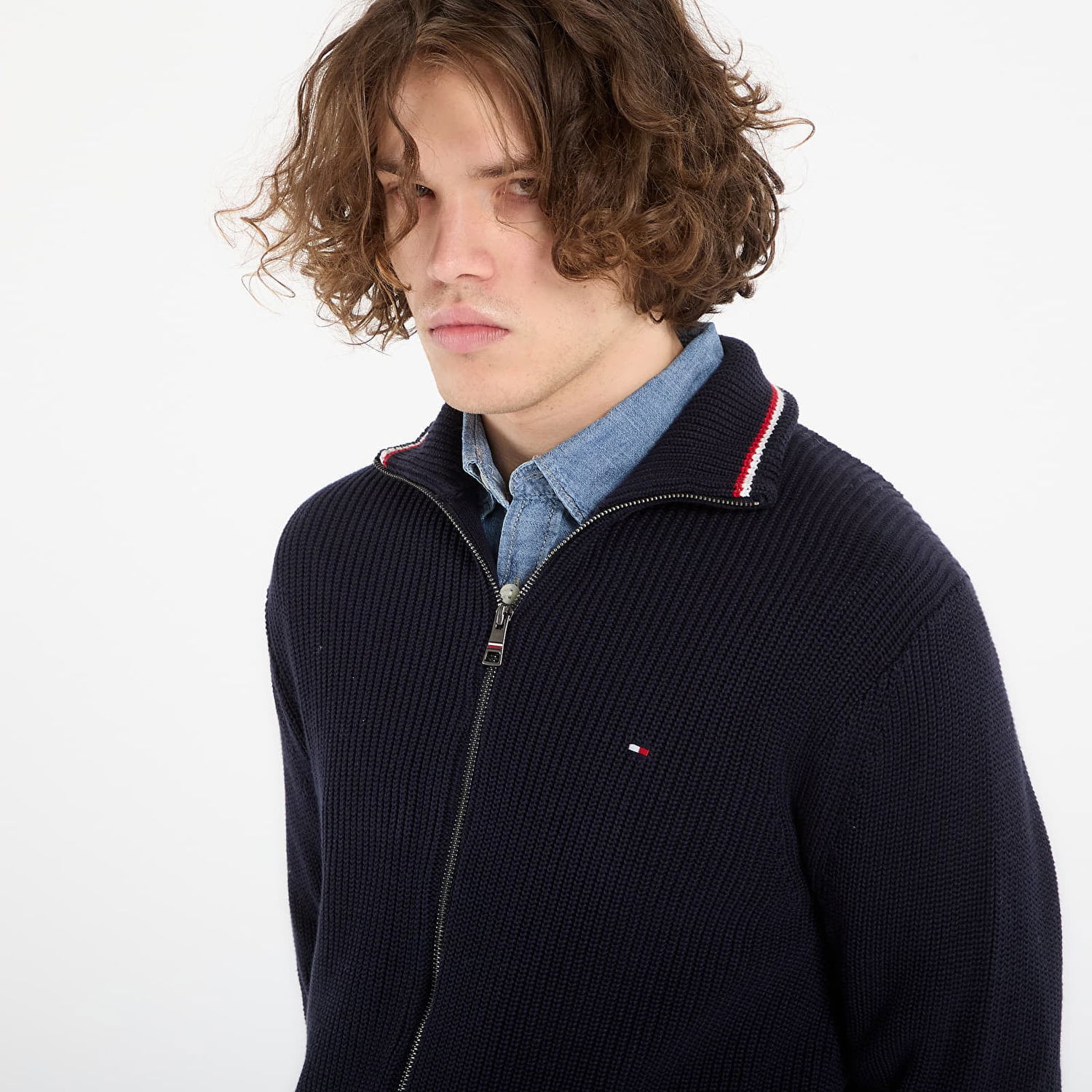 Sveter Tommy Hilfiger RWB Ribbed Full-Zip Sweater Navy | MW0MW41517 DW5, 1