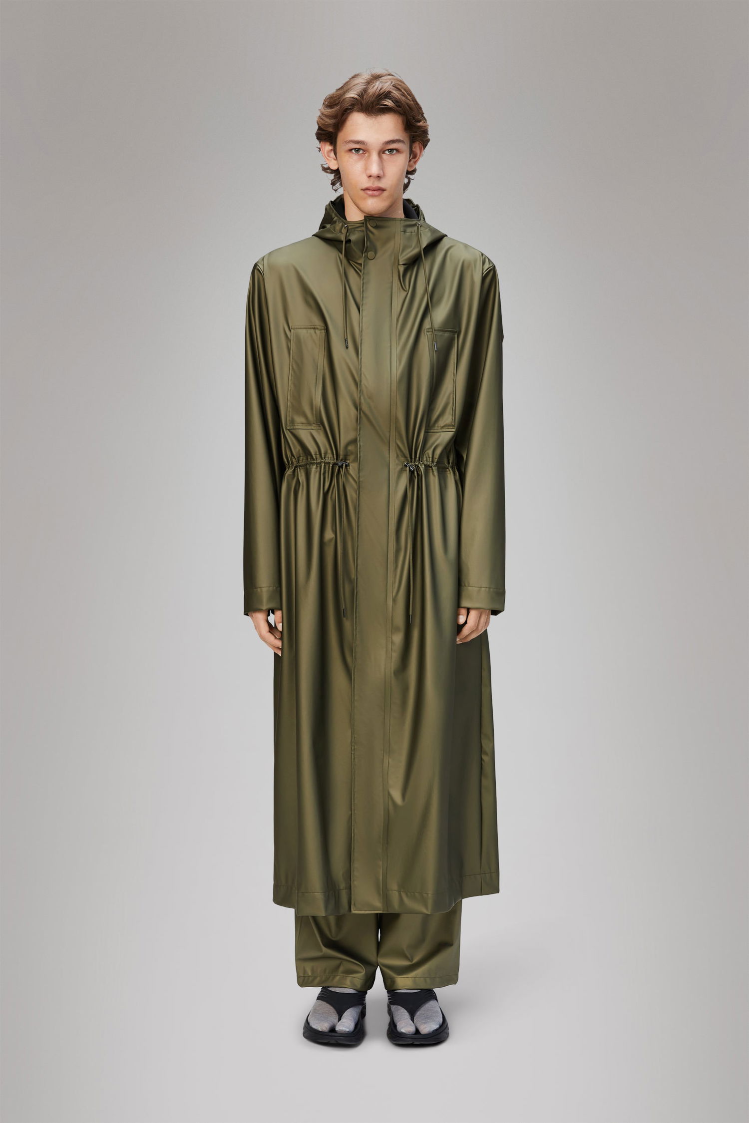Pláštenka Rains Long Jacket With Adjustable Waist Zelené | 12120-105, 1