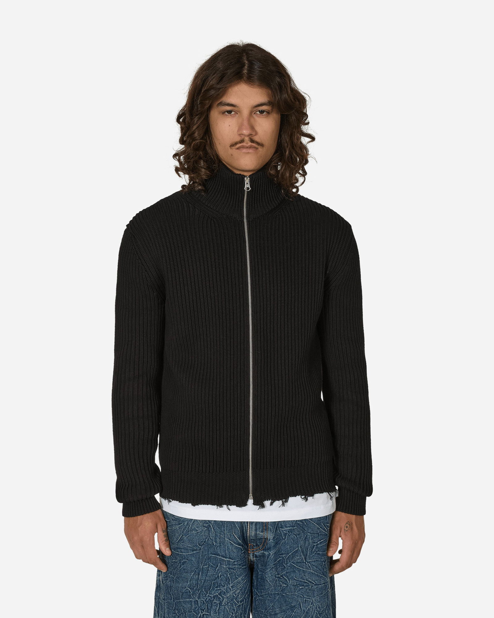 Men's Black Full-Zip Ribbed Cotton Jacket