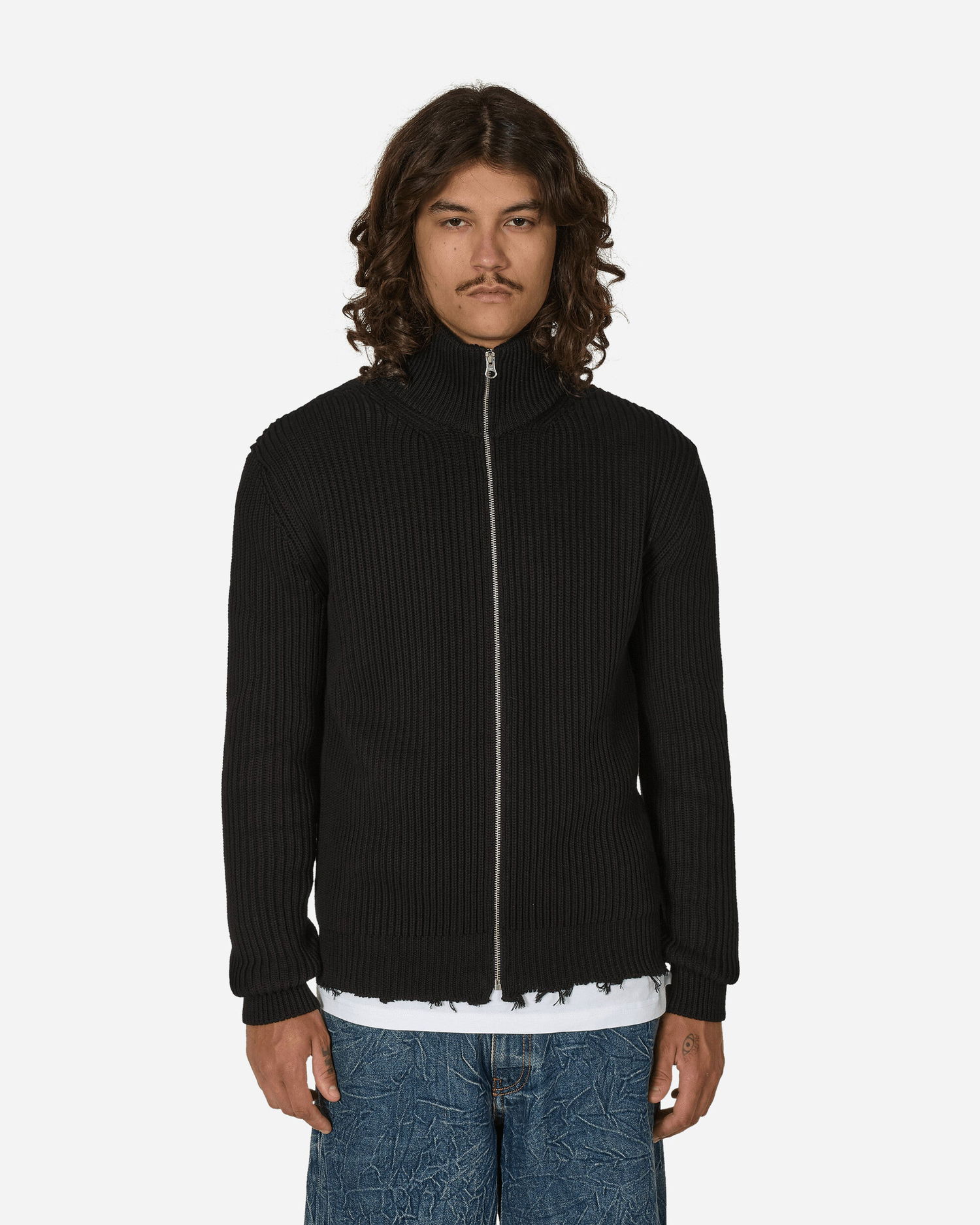 Sveter Maison Margiela Men's Black Full-Zip Ribbed Cotton Jacket Čierna | SH0AM0028 900, 0