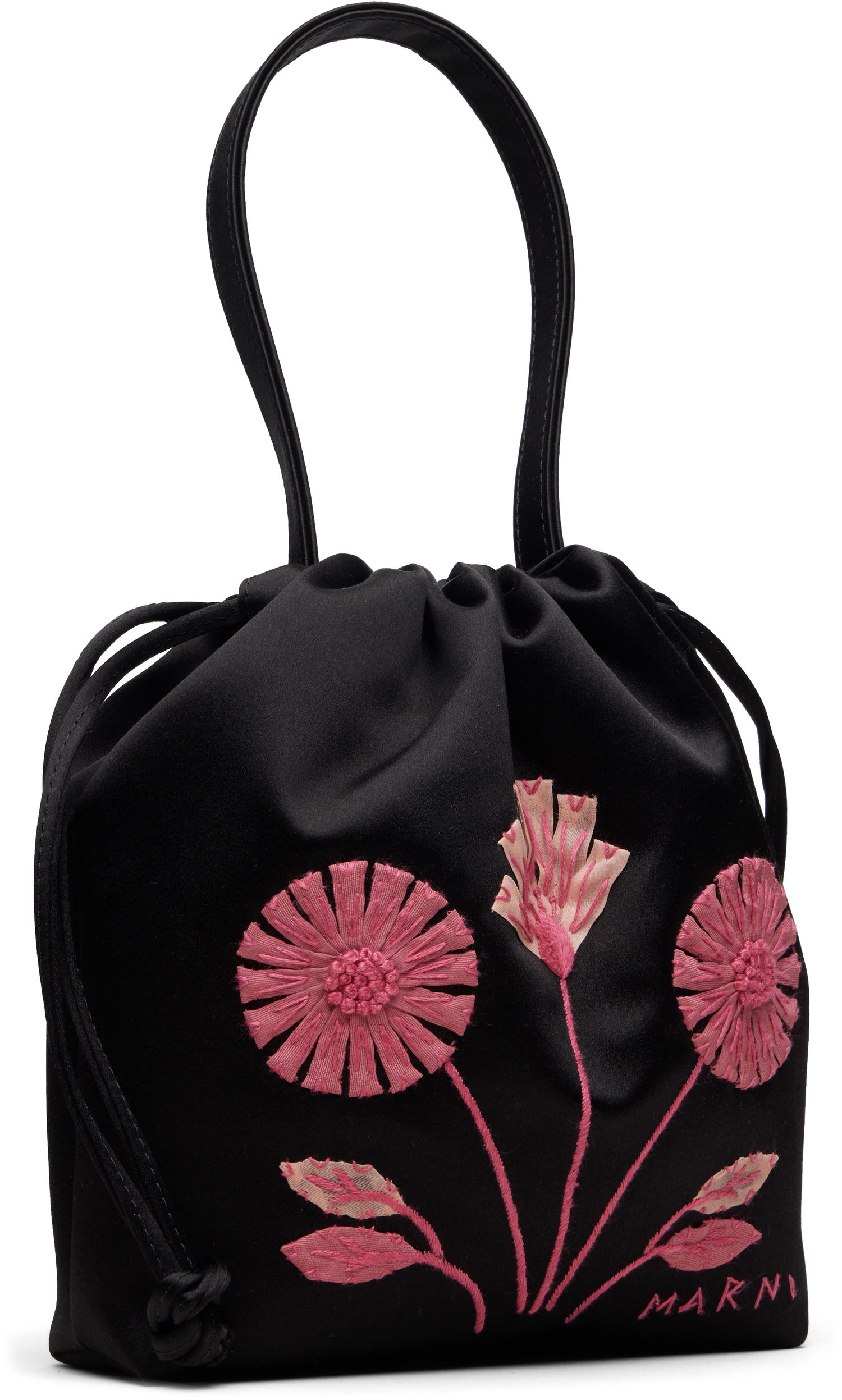 Kabelka Marni Small Scrunchie Floral Embroidered Drawstring Pouch Čierna | BMMP0164L0 P8534, 1