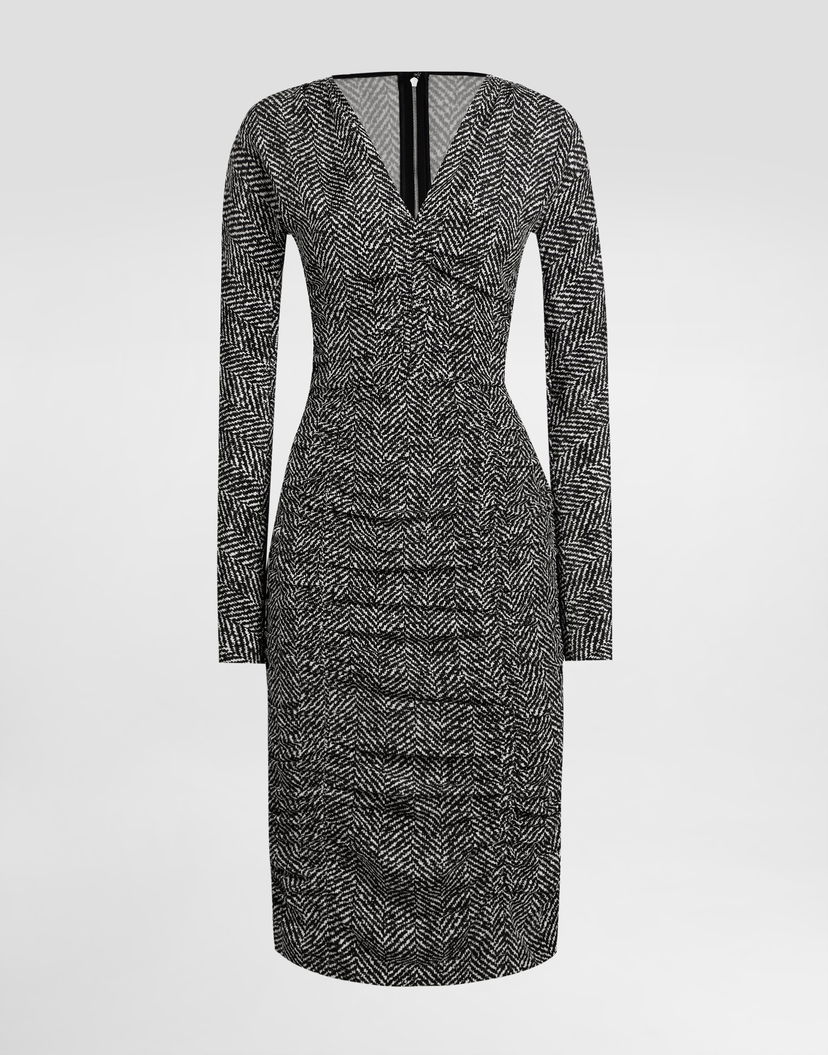Šaty Dolce & Gabbana Dolce & Gabbana Chevron Print Cady Midi Dress Čierna | F6TWETFSA70HH5QS