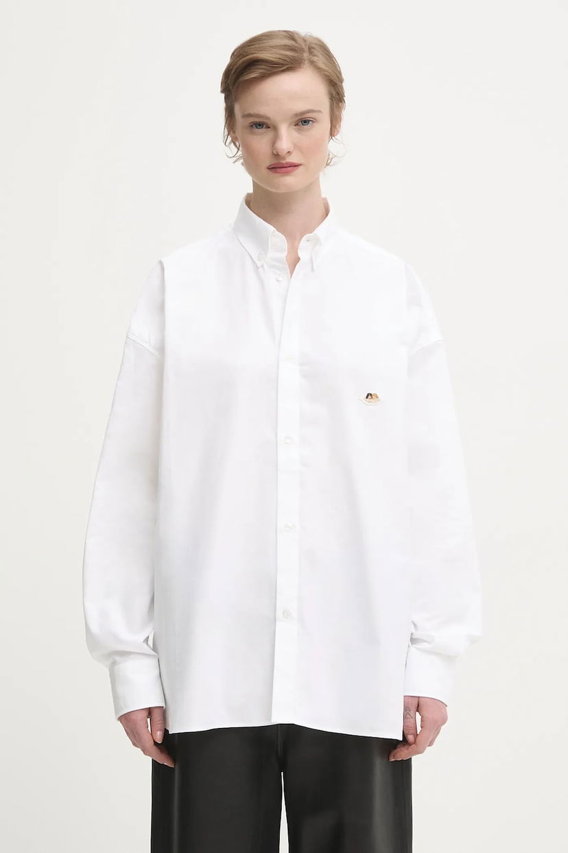 Košeľa Fiorucci Angel Patch Relaxed Fit Button-Up Shirt with Classic Collar Biela | W02SMTLO055CO01WH01