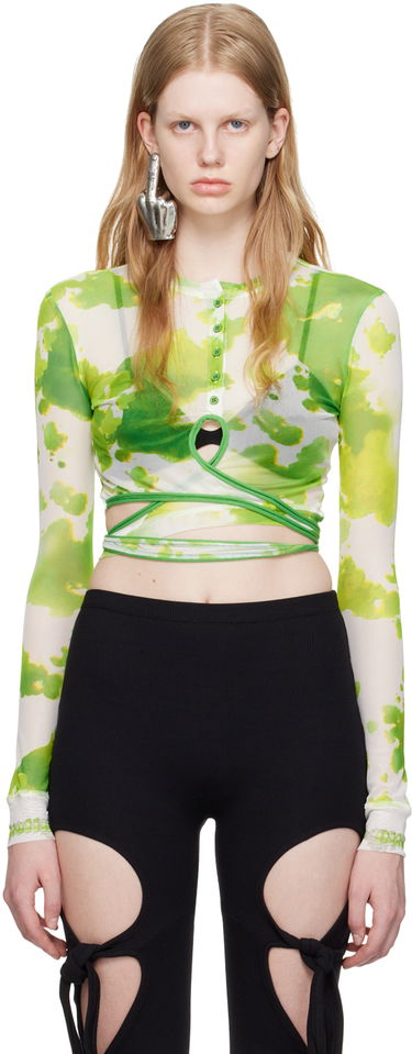 Crop Top Ottolinger Ottolinger Tie-Front Long Sleeve T-Shirt Zelené | 101017, 0