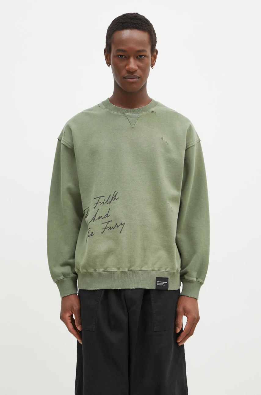 Mikina Neighborhood NEIGHBORHOOD Crewneck Sweatshirt with Distressing and Graphic Print Zelené | 242OKNH.CSM01, 0