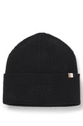 Ribbed Logo-Embroidered Beanie Hat in Wool and Cotton