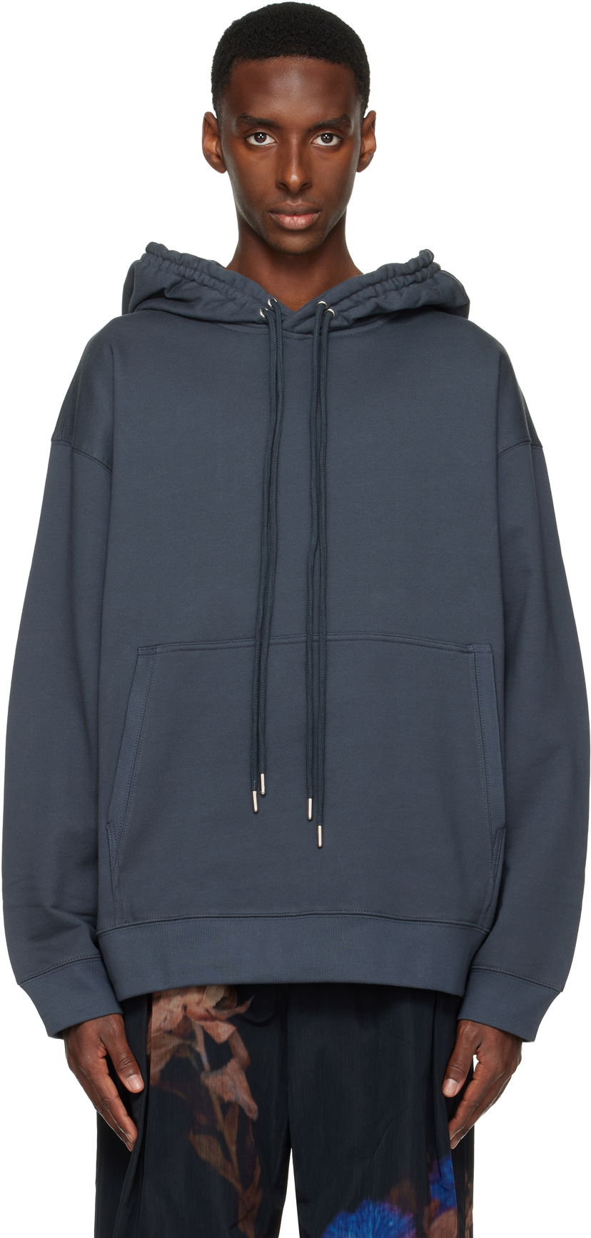 Mikina Dries Van Noten Dries Van Noten Loose Fit Drawstring Kangaroo Pocket Hoodie Navy | 252-021153-2611