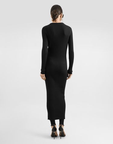 Šaty Dolce & Gabbana Dolce & Gabbana Long Ribbed Knit Midi Dress with Button Closure Čierna | FXV37TJCVXGN0000, 2