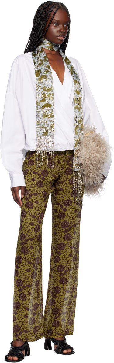 Šál Dries Van Noten Dries Van Noten Embroidered Silk Scarf with Beaded Fringe Modrá | 251-011302-1163, 2