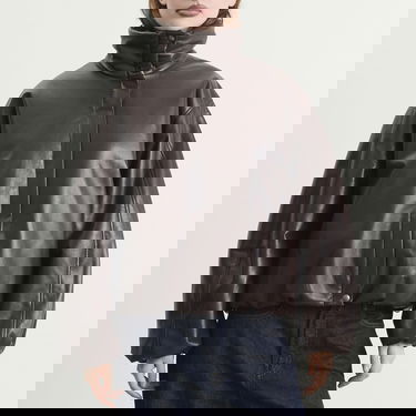 Prešívaná bunda Anine Bing Cyrus Faux Leather High-Neck Puffer Jacket Hnedá | A-01-11561-BWN43, 2