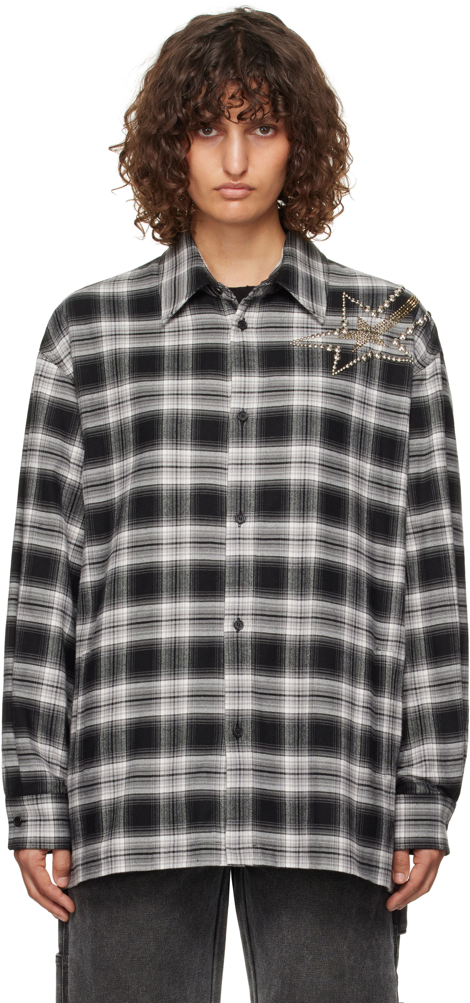 Košeľa We11done We11done Meteor Check Embellished Shirt Čierna | WD-SH3-24-128-U-BK, 0