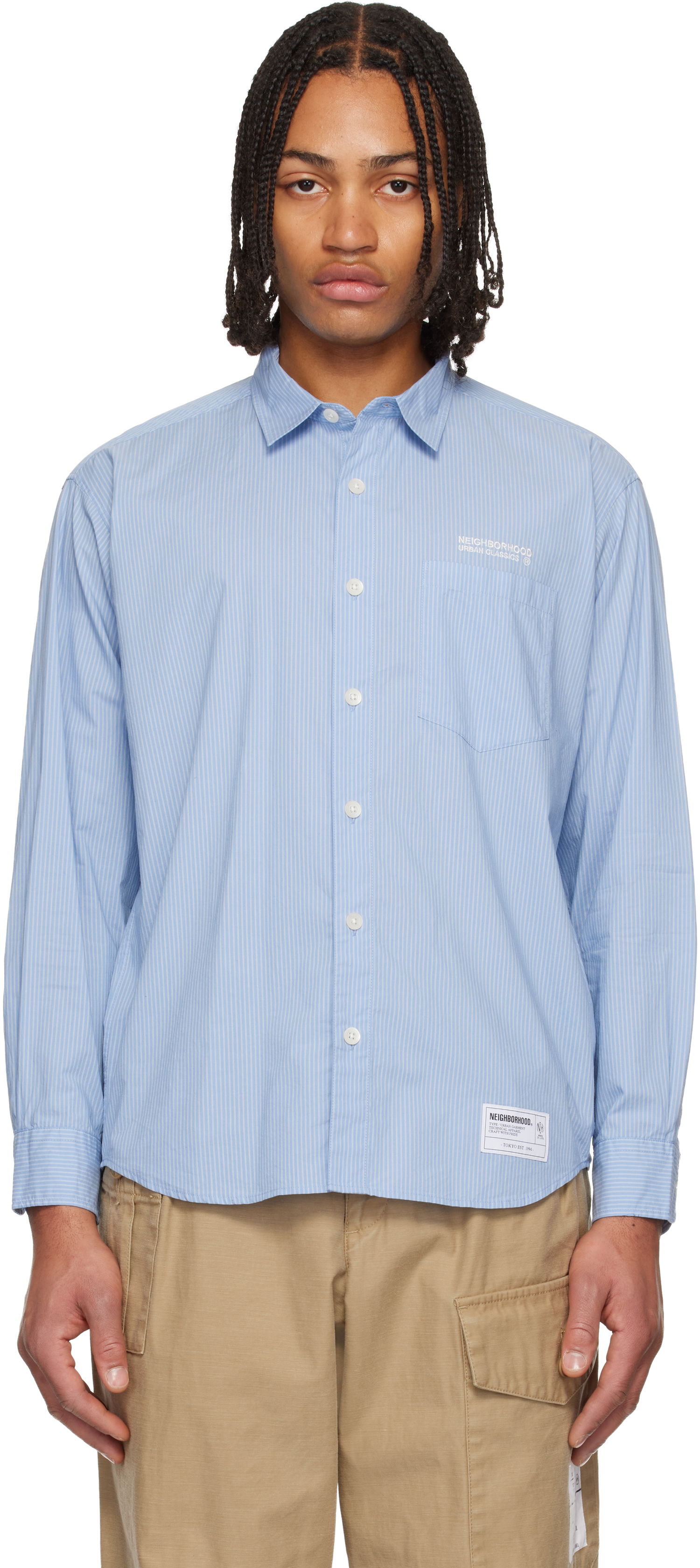 Košeľa Neighborhood Striped Long Sleeve Button-Up Shirt Modrá | 252SPNH-SHM04, 0