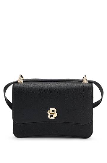 Kabelka BOSS Balmain Grained Leather Crossbody Bag with Double B Monogram Čierna | 50542055, 0