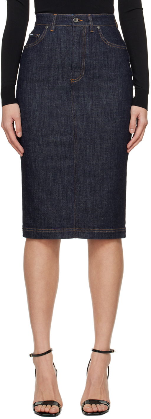 Vented Denim Midi Skirt