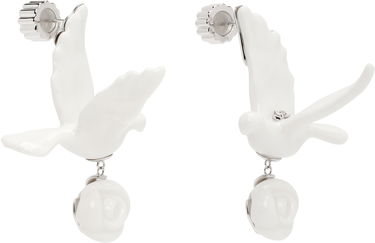 Náušnice SHUSHU/TONG YVMIN Edition Ceramics Pigeon With Rose Drop Earrings Biela | 25626WHT00DLR, 1