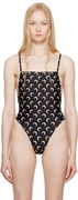 Marine Serre Jersey One-Piece Swimsuit with Crescent Moon Print